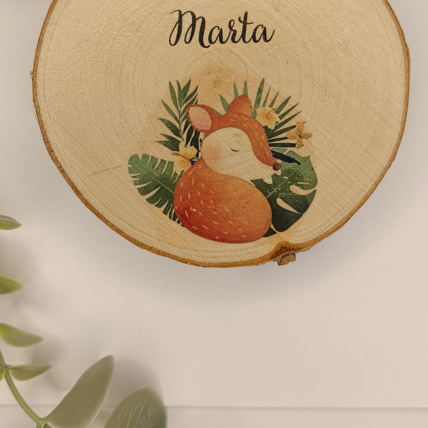 Rodaja de madera personalizada " nombre peque y animal "